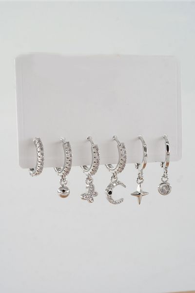 ARTEMİSİA Women's Vip Series Antiallergenic Mixed Figured Zircon Stone 6-Piece Earring Set