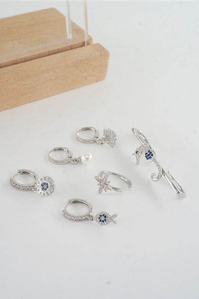 ARTEMİSİA Women's Vip Series Antiallergenic Mixed Figured Zircon Stone 6-Piece Earring Set