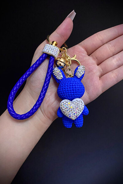 Jaida Moda Blue Cute Zircon Stone Rabbit Keychain and Bag Charm Vip Series