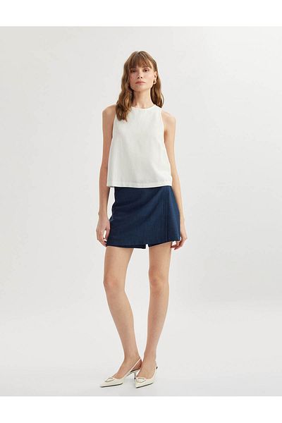 Koton Linen Blended Double Breasted Mini Shorts Skirt