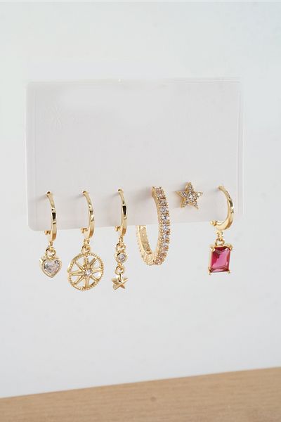 ARTEMİSİA Women's Vip Series Antiallergenic Mixed Figured Zircon Stone 6-Piece Earring Set