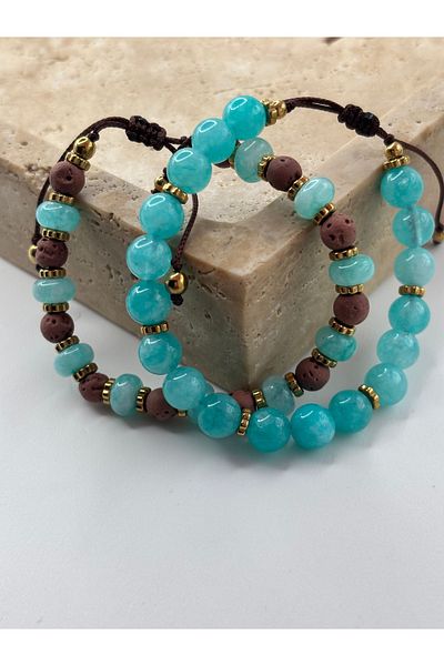 By Song Aksesuar Double Bracelet with Turquoise Ceyt Natural Stone