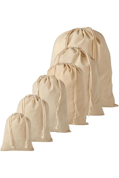 STOREMAX Rope Drawstring Raw Cloth Pouch, Fruit, Vegetables, Grains, Bread Pouch, Multi-Purpose Pouch 6 Pieces