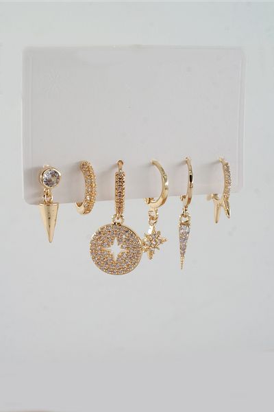 ARTEMİSİA Women's Vip Series Antiallergenic Mixed Figured Zircon Stone 6-Piece Earring Set