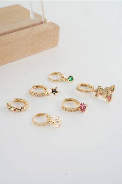 ARTEMİSİA Women's Vip Series Antiallergenic Mixed Figured Zircon Stone 6-Piece Earring Set