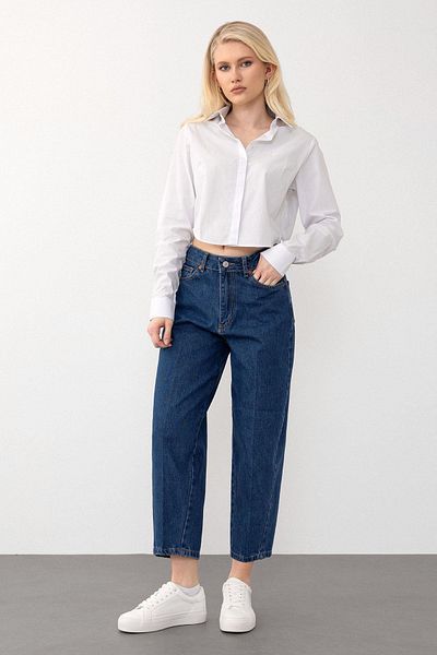 Olcay Pantaloni de jeans cu picior scurt, cu croială relaxată, BLUE DARK 7572