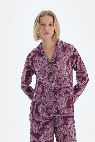 Dagi Plum Shawl Patterned Woven Shirt