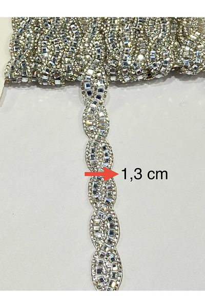 karantuhafiye Iron-On Crystal Stone Knitted Model Strip / 1 Meter / H21 Silver