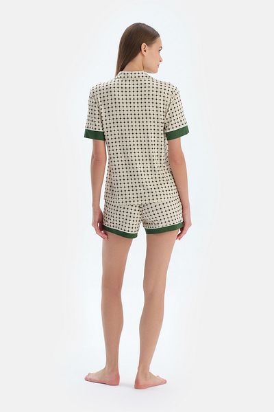 Dagi Ecru Geometric Patterned Shirt Shorts Pajama Set