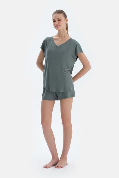 Dagi Water Green V-Neck Short Sleeve T-Shirt Shorts Pajama Set