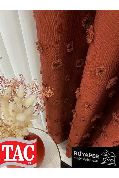 Taç Dream Tile Color Pompom Pufy Background Curtain 1/3 Sik Pleat