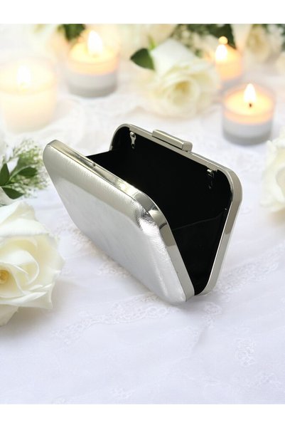 Generic Brand Silver Gray Lame Wrinkled Skin Leather Metallic Color Chain Strap Evening Dress Bag Wedding Engagement Graduation