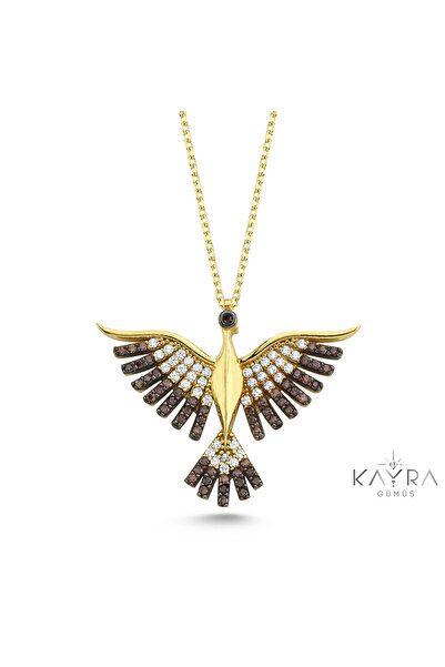 Kayra Mücevher Kahverengi Taşlı Anka Kuşu Altın Kaplama Kolye GM94