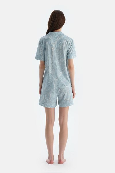 Dagi Set de pijamale, cămașă modal din bumbac pieptănat cu model șal albastru deschis