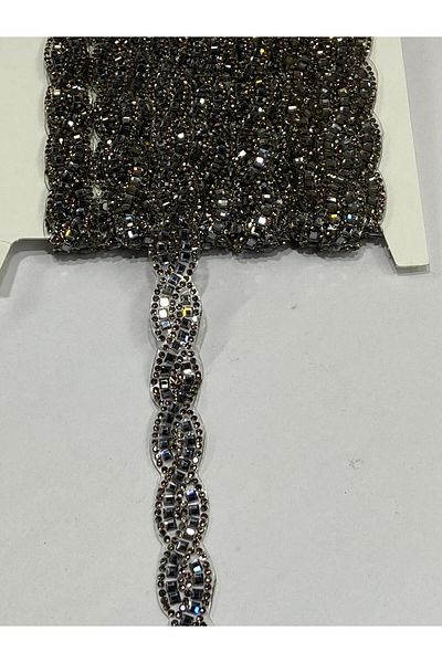 karantuhafiye Iron-On Crystal Stone Knitted Model Strip / 1 Meter / H21 Black