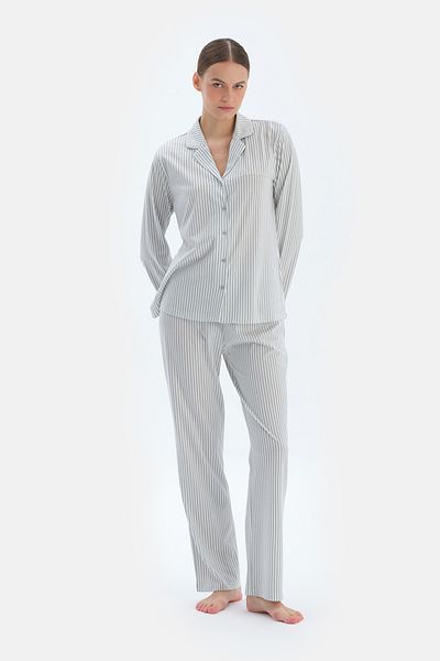 Dagi Set de pijamale cu pantaloni de cămașă de bază cu dungi de iarbă de insulă