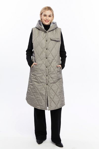 sehatex Women's Long Quilted Puffer Vest with Snap Detail