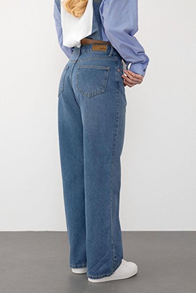 Olcay Düşük Bel Rahat Kesim Geniş Paça Jean Pantolon MAVİ 7570