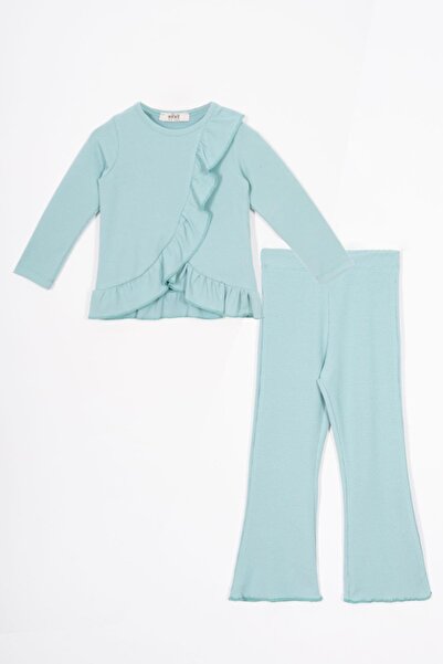 zepkids Zvonaste nogavice Djevojačko odelo zelene boje sa naboranim rubom