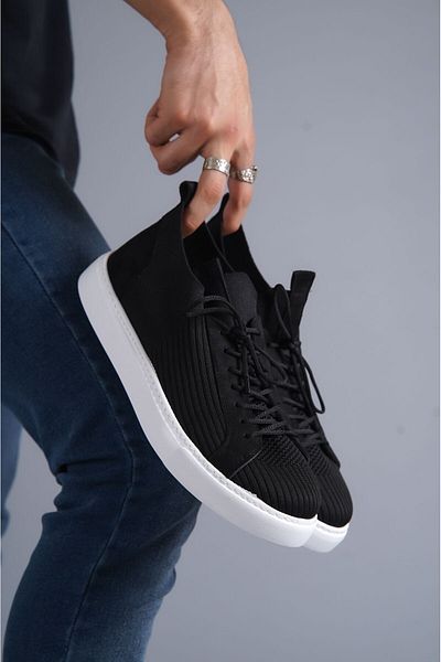 BOA Kb 112 Black Knitwear Lace-up Casual Men's Shoes