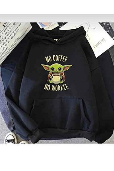TARCENMODA Unisex Siyah Baby Yoda Baskılı 2 İplik Sweatshirt
