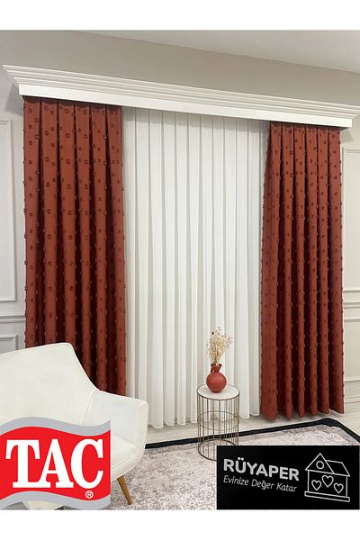 Taç Dream Tile Color Pompom Pufy Background Curtain 1/3 Sik Pleat