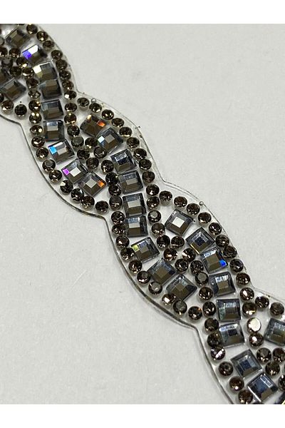 karantuhafiye Iron-On Crystal Stone Knitted Model Strip / 1 Meter / H21 Black