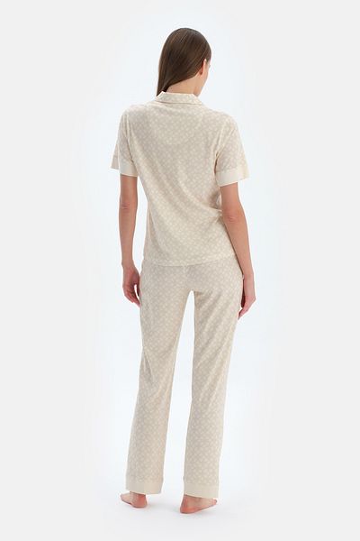 Dagi Light Yellow Rope Print Shirt Pants Pajama Set