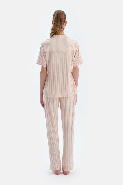 Dagi Pink Striped Shirt Pants Pajama Set