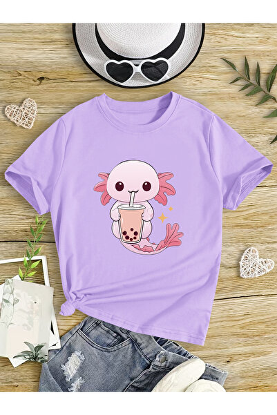 Let's Wear Bubble Tea Anime Girl Kompaktna Pamučni džersej okrugla kragna maj...