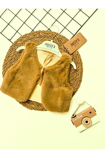 cacobutik tay tüyü fiyonklu kız bebek peluş yelek