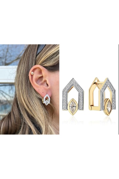 GLARE JEWELRY B.ymen Modeli Taşlı Tasarım Çelik Küpe