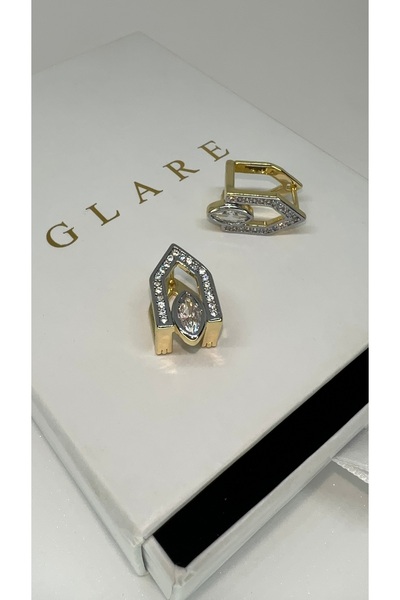 GLARE JEWELRY B.ymen Modeli Taşlı Tasarım Çelik Küpe
