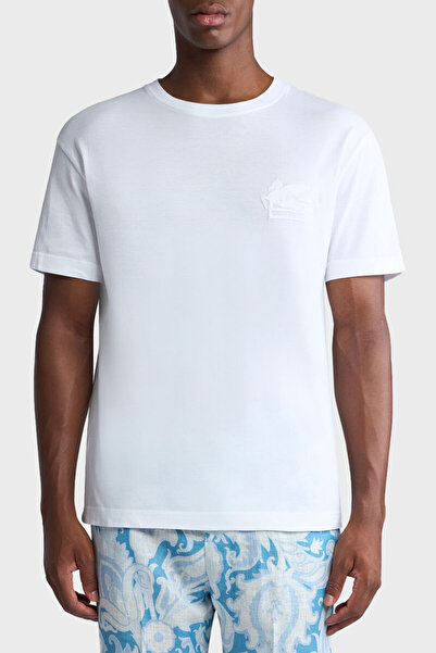 ETRO % 100 Pamuk Regular Fit Bisiklet Yaka Logolu T Shirt Erkek T SHİRT MRMA0007 AR233 W0800