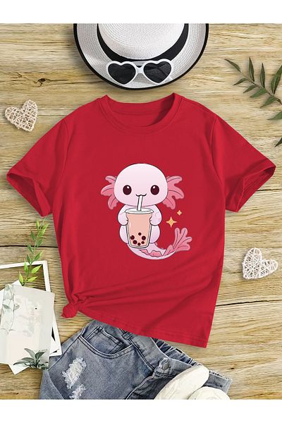 Let's Wear Тениска с кръгло деколте Bubble Tea Anime Compact с пениран памук за момичета
