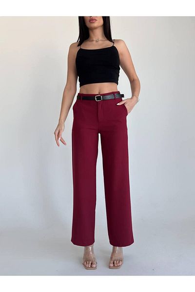 sportiness Belted Burgundy Trousers
