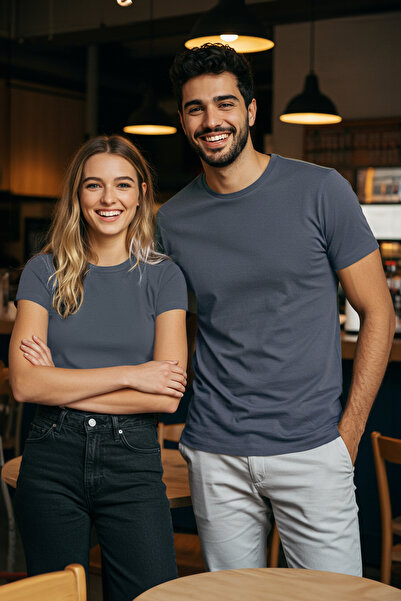 Trendyol Collection Antracit színű karcsúsított nyakú 100% pamut póló - TMNSS19BO0001