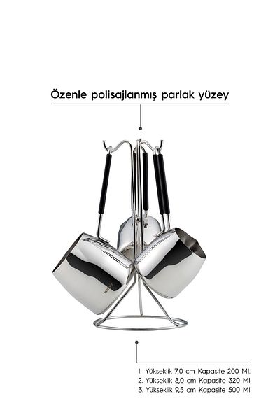 Nehir 29015 Modern 4 Piece Steel Coffee Pot Set with Hanger Stand