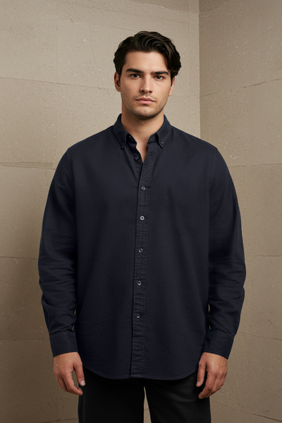 Trendyol Collection Navy Blue Regular Fit Linen Look Large Size Shirt Tmnss24Ax00006