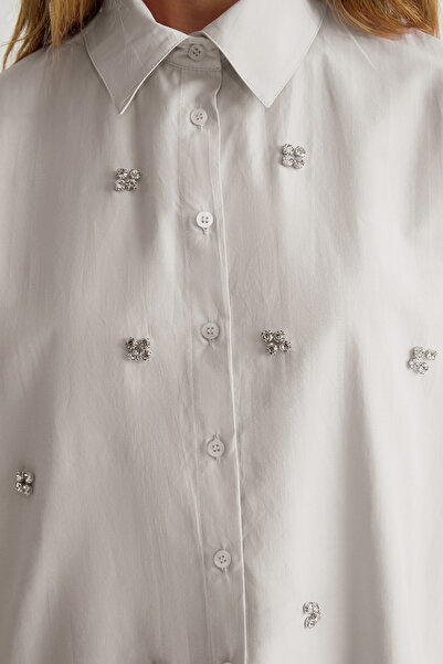 Trendyol Modest Λεπτομερές υφαντό πουκάμισο με πέτρινο αξεσουάρ TCTSS25TG00007