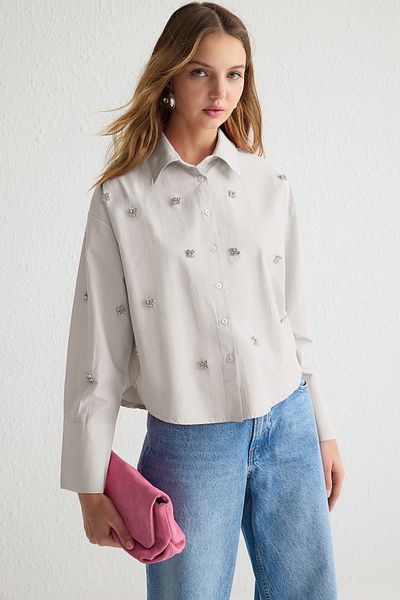 Trendyol Modest Stone Stone tartozék részletes szövött ing TCTSS25TG00007