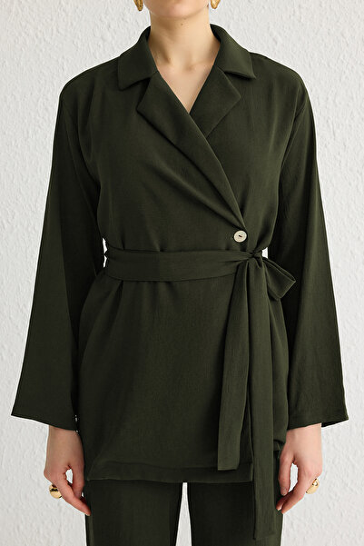 Trendyol Modest Khaki öves duplasoros ing-nadrág szőtt alsó-felső öltöny TCTSS25US00001