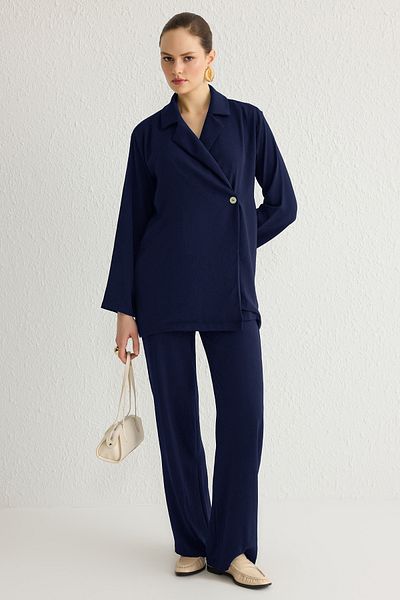 Trendyol Modest Dvouřadá košile-kalhoty s páskem v námořnické modré Tctss25Us00001