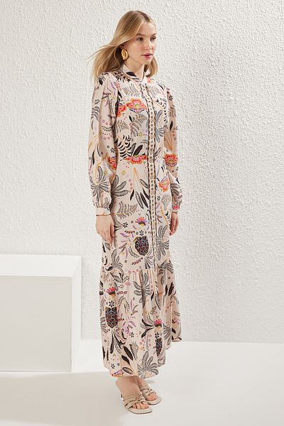 Trendyol Modest Φόρεμα με υφαντό πουκάμισο εκρού TCTSS25EB00070