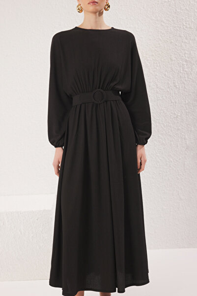 Trendyol Modest Black Belted Wrap Dress Tctss25Eb00101