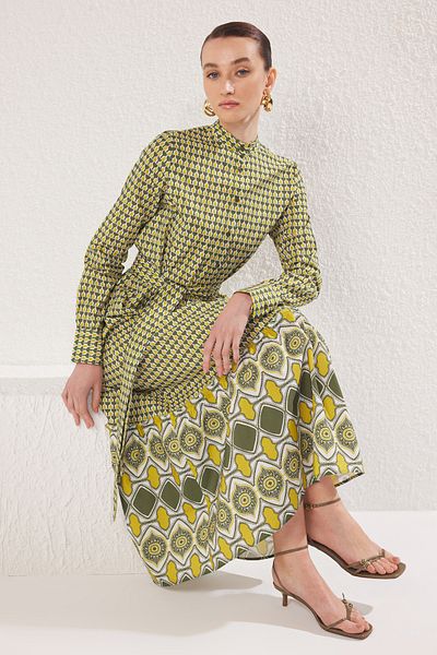 Trendyol Modest Χακί υφαντό φόρεμα με γιακά Judge TCTSS25EB00069