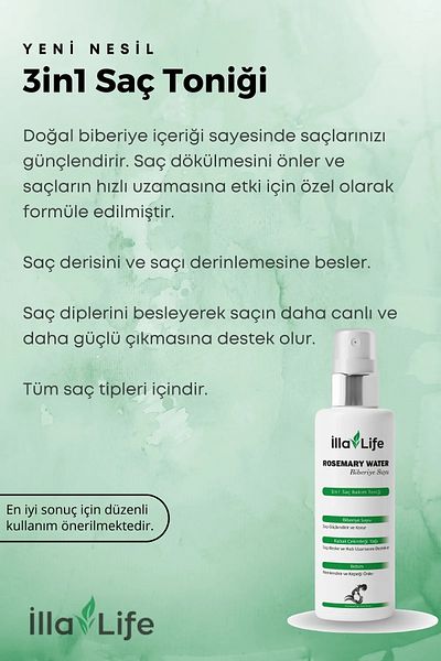 İlla Life 3in1 Rosemary Water and Pumpkin Oil - Hair Care Tonic with Bıttım Loss and Extension Effect
