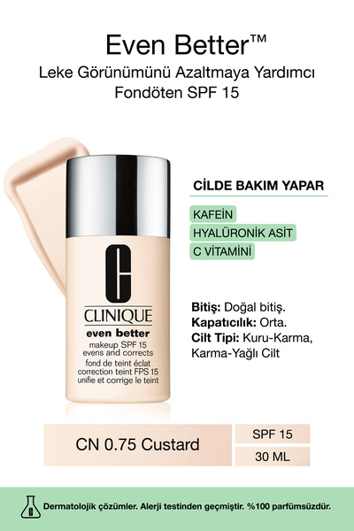 Clinique Even Better™ Doğal Bitişli Fondöten Spf 15 - Renk: Cn 0.75 Custard 30ml | C Vitamini