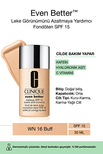 Clinique Even Better™ Doğal Bitişli Fondöten Spf 15 - Renk: Wn 16 Buff 30ml |...