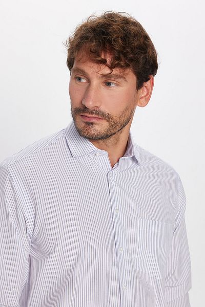 Tudors Men's Regular Fit Classic Cut Single Pocket Stripe White Italian Lapel Shirt